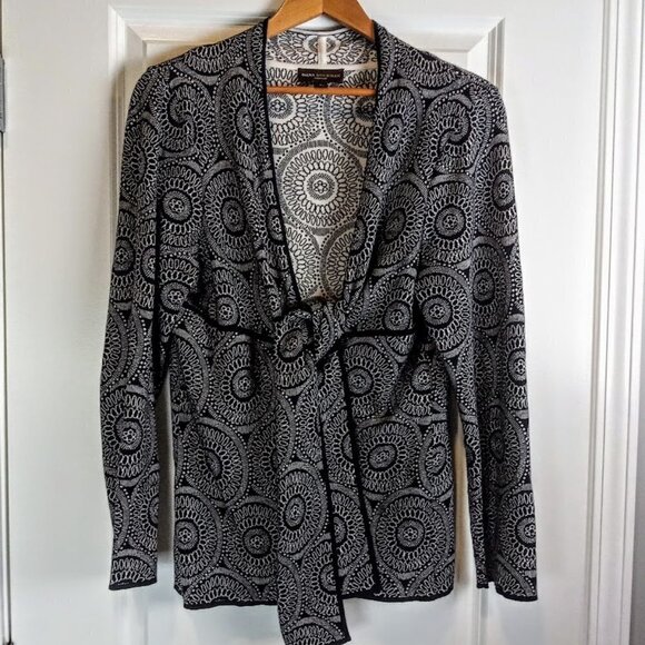 Dana Buchman Geometric Print Cotton Knit Tie Waist Cardigan - Picture 2 of 7